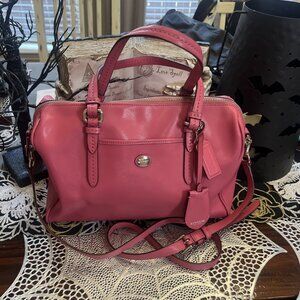 Coach Peyton Leather "Strawberry" Nancy Satchel Purse Crossbody Shoulder Bag